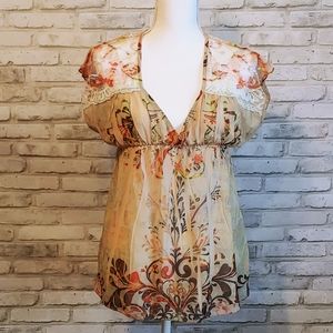 Sushiflower Sheer V-Neck Shirt, Size S